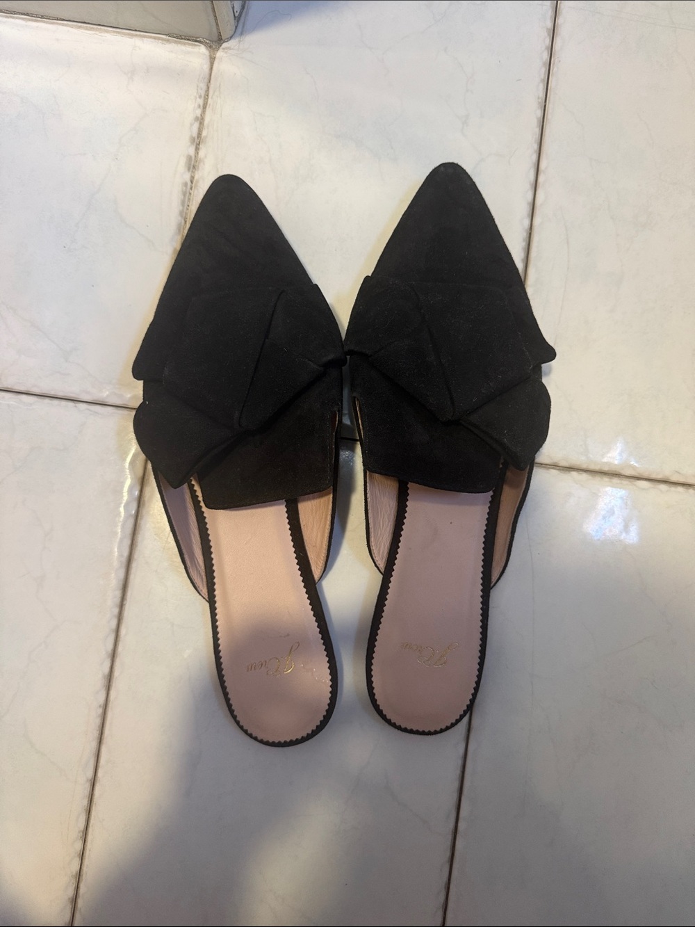 J. Crew Black Pointed Bow Mules